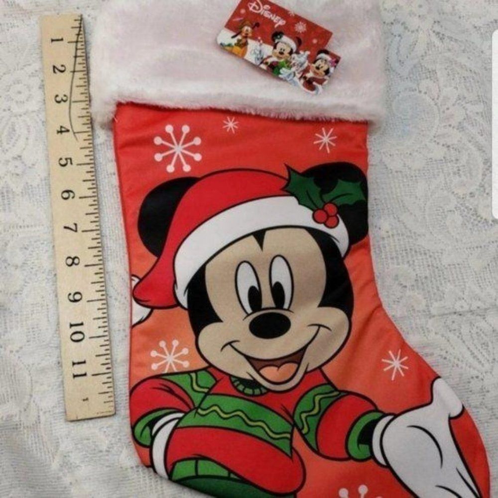 Disney Mickey Mouse Christmas Stocking Red Faux Fur Cuff Holiday Decor NEW